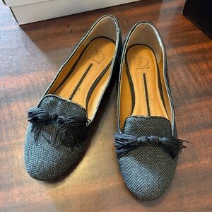 New Directions Black Herringbone Loafers with Tassels
